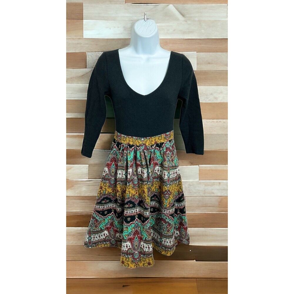 Anthropologie Maeve Boho Dress Sz 2 Plunge V-Neck 3/4 Sleeve Above the Knee